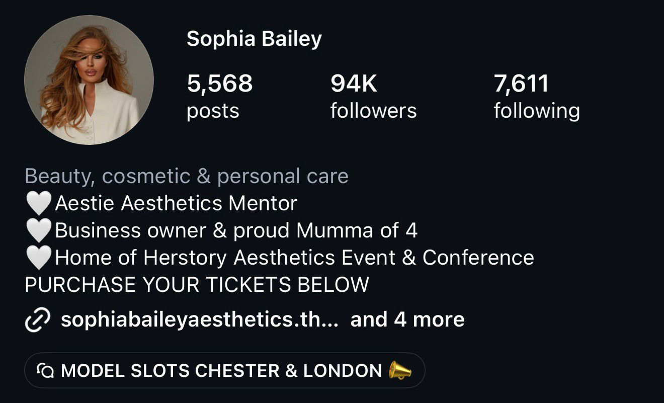 Sophia Bailey Instagram profile showing 94K followers
